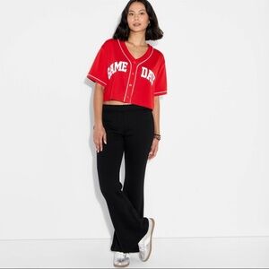 Wild Fable Women's Game Day Cropped Elbow Sleeve V-Neck Athletic Jersey - Red XL